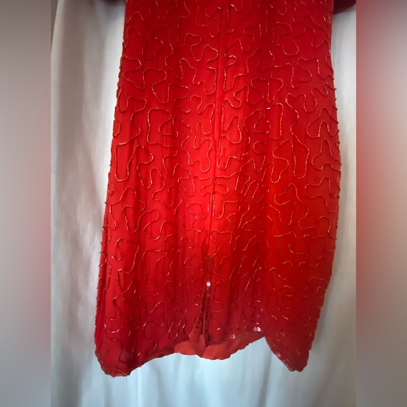 Beaded Red 80’s style Dress with Shoulder Pads Silky Nights New York - Picture 10 of 13